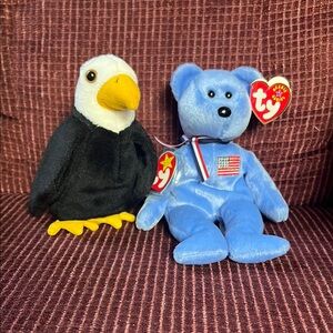Ty Beanie Babies Baldy the  Eagle and America Bear